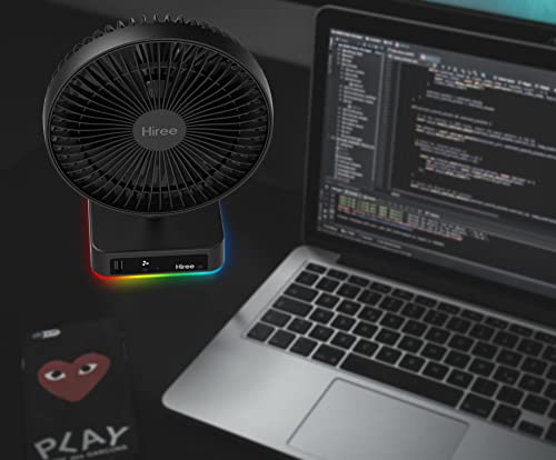 Hiree Desk Fan With Usb Charging Port, 2 Speeds 6.7 Inch Small Desktop Table Fan With 2 Ac Outlets And Led Lights, Strong Wind, Quiet Operation - Personal Fan For Home, Dorm Room, Office #TOP6
