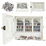 TABTAG Anxiety Bookshelf - Shake Off Your Anxiety,Miniature Display Shelf,Contains 200 Miniature Book Models,Antique Style Gift Decoration Mini Bookshelf (White)