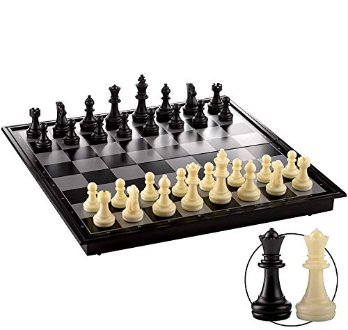 Image of TRENDING All Magnetic Chess Set With Folding Travel Portable Case, Chess Board Game Black & Ivory Color, For Girls & Boys For Improving Intelligence Size: 9.75X9.75X0.75 Inch