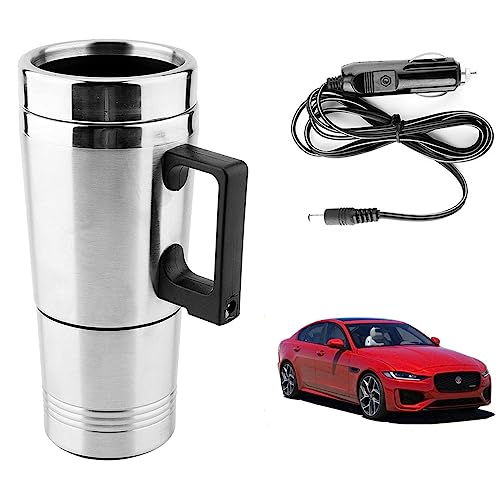 Image of Oshotto 12V Stainless Steel Car Heating Kettle /Mug, Travel Friendly electric Tea /Coffee maker Compatible with Jaguar XE (300ml) - Silver