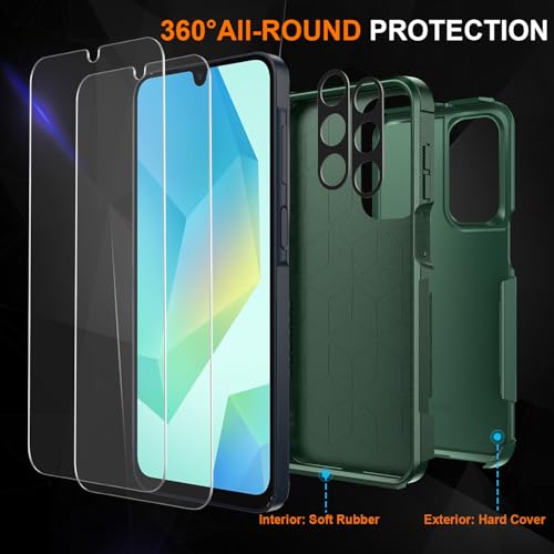Ezanmull for Samsung Galaxy A16 5G Phone Case, [Military Grade Drop Protection] [Glass Screen Protector + Camera Lens Protector] Non-Slip Shockproof case (Green)