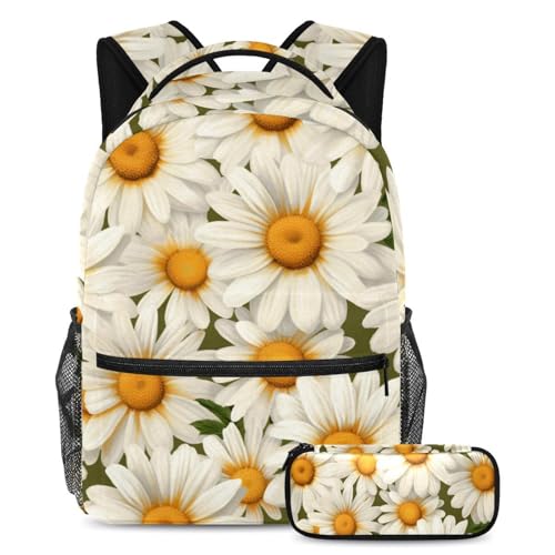Cartable enfant et trousse Elegant Little Daisy 58 ensemble scolaire marguerite taille L
