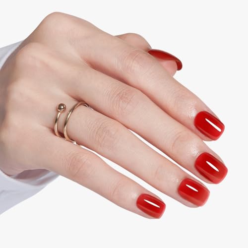 Modelones Extra Short Press on Nails, Sheer Red Jelly Squoval Fake Nails