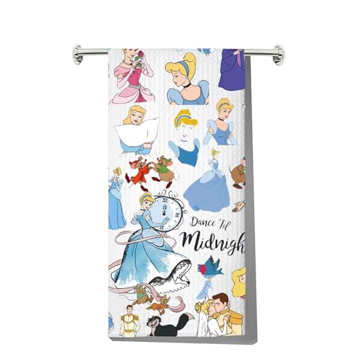 LEVLO Serviette de cuisine Princesse Jaq & Gus Cadeaux pour fans de contes de fées Torchon de princesse Dessin animé Contes de fées Cadeau de pendaison de crémaillère (Dance Midnight KT)