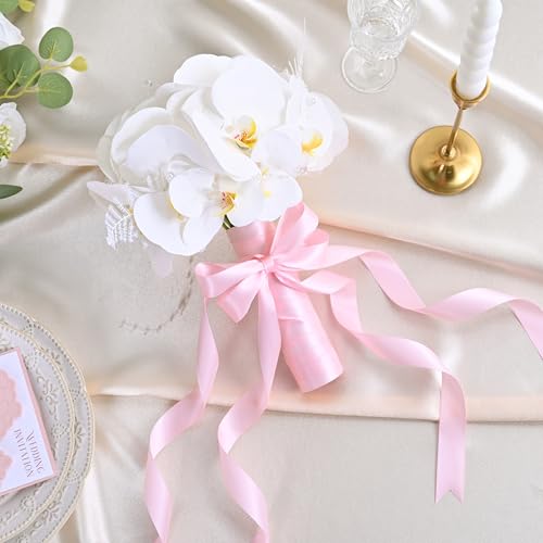 Image of Pearl Pink Double Face Satin Ribbon 1 inch X 50 Yards Spool Bright Colors Very Suitable for Weddings Gift Package Wrapping Dancer Wand Sewing Party Hair Bow Invitation Decorations and More
