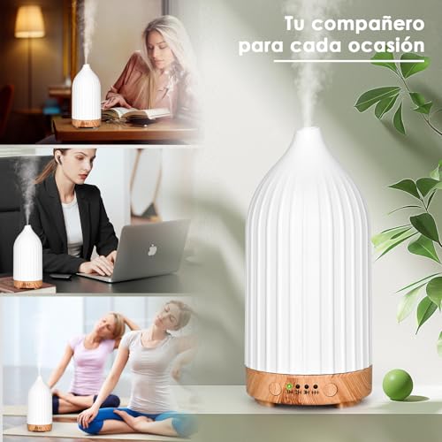 Miniatura 6 de Vankarr Difusor Aceites Esenciales Difusor De Aromas Ultrasónico Difusor De Aromaterapia Humidificador Vaporizador De Esencias Para Casa, Yoga Blanco 100ml