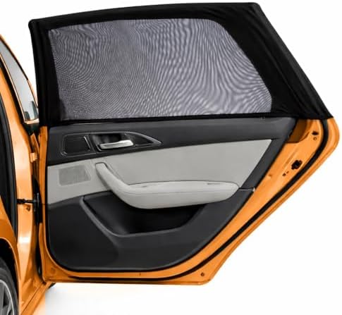 Fluffy's World Sonnenschutz Auto Baby, 2er-Set - zertifizierter UV-Schutz - elastische Sonnenschutz-Socken aus GSM105+ Nylon für hintere Seitentüren - einfache Montage, Schwarz