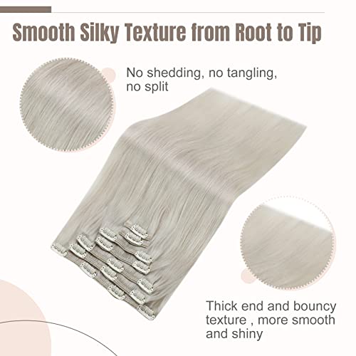 Fshine Clip in Extensions Real Human Hair,Color 1000 White 18 Inch 120g 7Pcs,Blonde Hair Extensions Clip in,Adjustable and Flexible for Any Hairstyle,Perfect for Daily Wear - Image 3