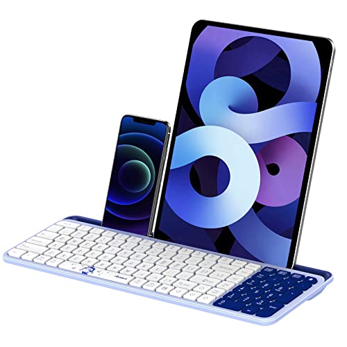 Multi-Device Bluetooth Keyboard,Wireless Keyboard for Ipad 2.4G/BT 3.0/BT5.0 3 Mode Silent USB Keyboard with Phone Tablet Holder for Computer Tablets Ipad Phones (Blue White)