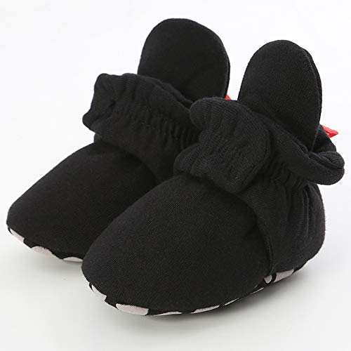 Cosankim Baby Booties Newborn Boys Girls Fleece Boots Non Slip Grippers Stay On Slipper Socks Infant First Walker Winter Warm Crib Shoes (6-12 Months Infant, 02 Black) #TOP4