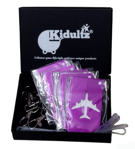 Image of (Set of 5) Aluminum Alloy Metallic Luggage Tags Handle Wraps with Stainless Loop Anti-Break for Travel Identification Suitcase Bag Tag, School & Office Bags (Purple)