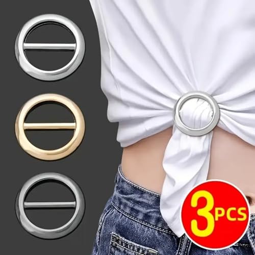 Scarf Ring Clip Set – Fashionable T-Shirt Ties Clips for Women – Metal Round Circle Shirt Buckle for Versatile Styling – Gold