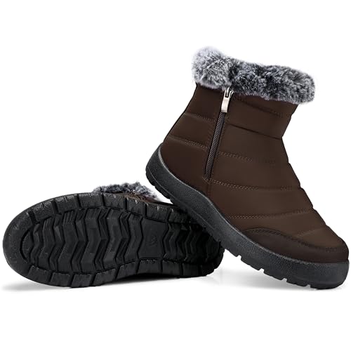 SHIBEVER Winter Boots For Women Snow: Warm Fur Lined Waterproof Ankle Boots - Outdoor Walking Non Slip Booties