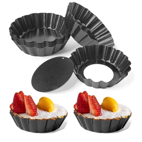 20 Pack Non Stick Mini Tart Tins with Loose Base 3 inch Mini Quiche Tins Removable Bottoms Round Egg Tarts Pan Pie Tin for Baking