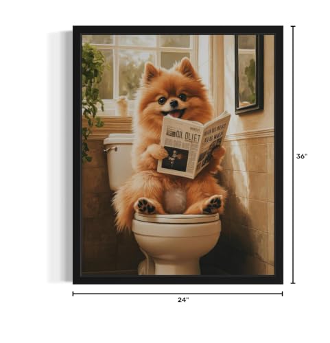 Image of Pomeranian on Toile UnFramed Wall Art Print Poster, Dog Bathroom Humor Decor Posters Prints for Restroom Home Picture Painting Artwork Gallery 7 (Pomeranian, 24 x 36 inches, Unframed)