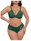 MakeMeChic Women's Plus Size Lace Sexy Lingerie Sets Matching Bra and Panty Set Dark Green 4XL