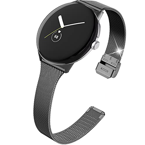 NINKI Thin Band Compatible with Stainless Steel Google Pixel Watch Bands for Men Women,[No Gaps] Metal Loop Slim Replacement Business Wristband Bracelet Strap for Google Pixel Watch Strap Band / Black
