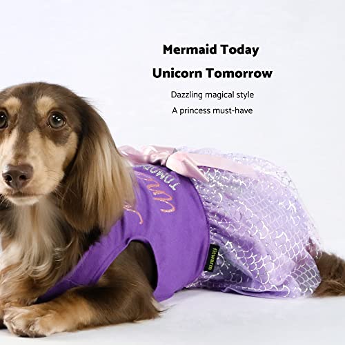 Fitwarm Mermaid Today Unicorn Tomorrow Dog Tulle Dress, Sparkly Dog Clothes For Small Dogs Girl, Pet Beach Costume, Cat Summer Outfit, Lavender Purple, Medium #TOP2