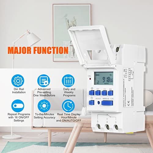 Thc15A Digital Lcd Power Programmable Timer Switch Relay 16A Amp Electronic Weekly 7 Days 16 On & Off Relay Timer Control Ac/Dc 24V Din Rail Mount Timing Switch #TOP3