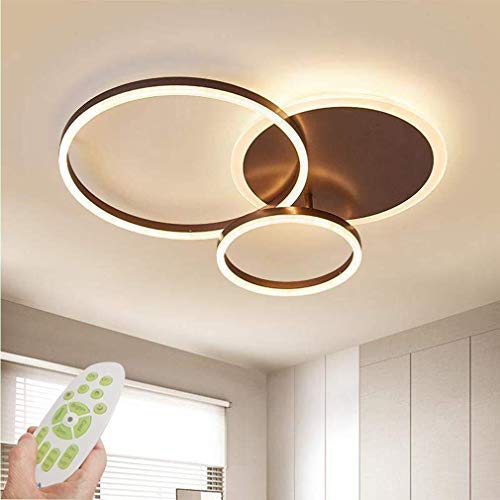 Plafonnier LED moderne dimmable en acrylique marron à 3 anneaux pour salon