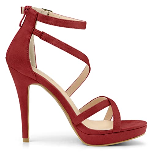 Allegra K Allegra K Women's Stiletto Heel Zipper Platform Ankle Strap Red Sandals 9 M US