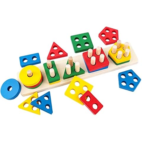 Lefity Wooden Sets Of Columns Stacking Toys Color Classification Geometric Shape Matching Toys Cover