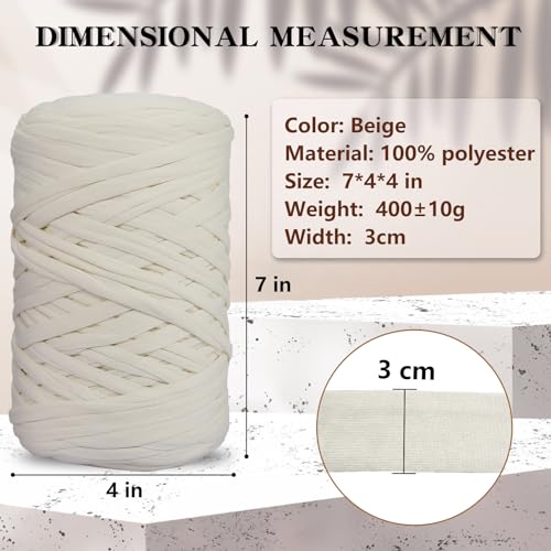 SIMEIQI 2 PCS 800g T-Shirt Yarn Elastic Fabric Crochet for DIY Knitting, 260 Yards Spaghetti Thick Knitting Yarn for Hand DIY Bag Basket Cushion Crocheting Projects,Home Decor (Beige) by SIMEIQI - Used condition - Image 2