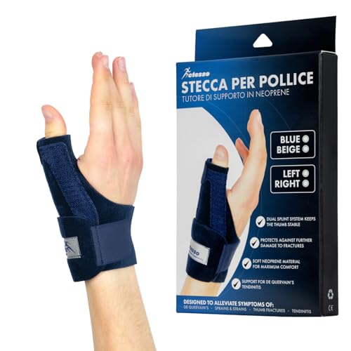 Actesso Tutore Pollice Neoprene - Sollievo Mirato per Dolore, De Quervain, Tendinite, Rizoartrosi, Distorsioni | Supporto Stabilizzante per Pollice e Polso, Uso Giorno e Notte (Mano, Destro, Blu)