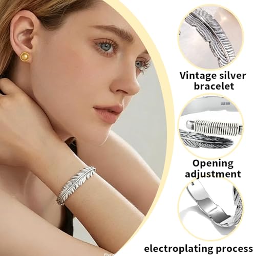 Pulsera de acero inoxidable con diseño étnico de pluma miniatura 3