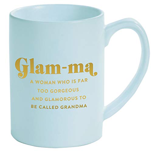 X&O Paper Goods QMB5-21683 X&O Paper Goods Light Blue Glam-Ma Glazed Porcelain Coffee Mug, 16 oz