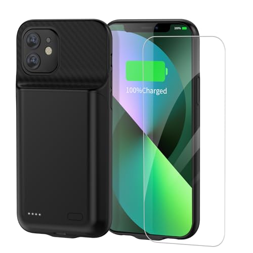 FLSTOR 13800mAh Battery Charging Case for iPhone 13/14/13 Pro (6.1-inch) with Screen Protector Black