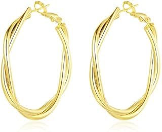 Yulovee 9ct Gold Plated Twist Large Hoop Creole Earrings for Women,925 Sterling Silover Post Gold Hoops for Women.