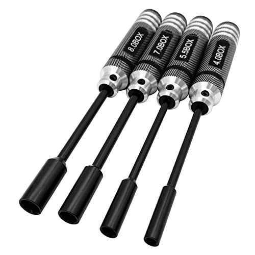 Ismosm 4Pcs Nut Driver Set Rc Tool Set Hex Nut Driver For Rc Vehicle Rc Helicopters Fpv Drones Cameras Appliances Repair 4Mm 5.5Mm 8Mm 7Mm Nut Driver (Black) #TOP2