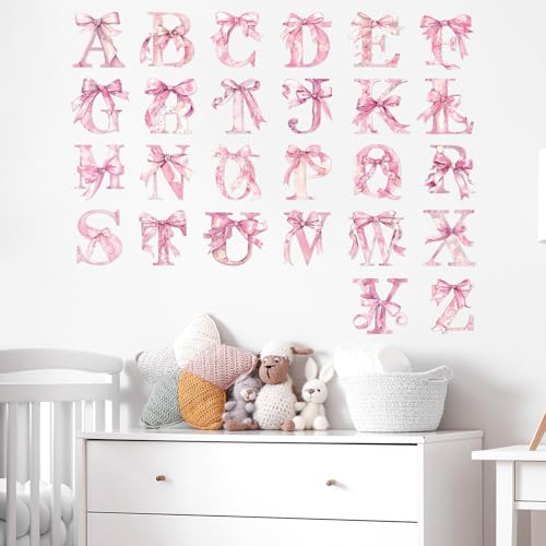 Calcomanías para pared letras ABC con lazo rosa miniatura 4