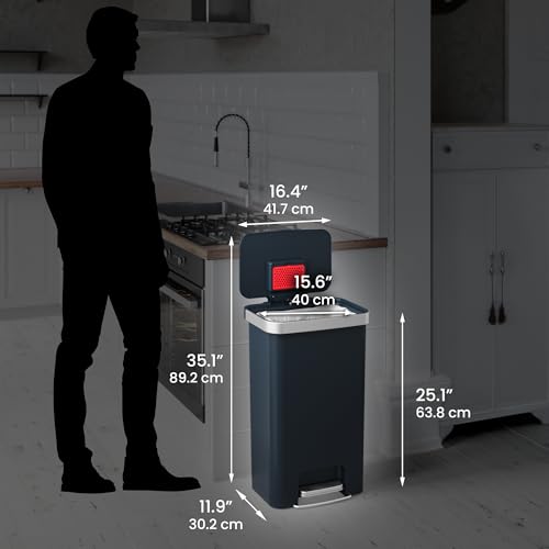 iTouchless SoftStep 13.2 Gallon Step Pedal Plastic Black Kitchen Trash Can with Odor Filter, Durable Dent-Proof Construction and Stainless Steel Trim, 50L Garbage Bin with Lid for Home Office, Bedroom
