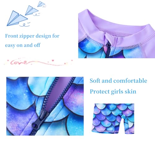 Image of UMELOK Girls Long Sleeve Rash Guard One Piece Swimsuits with UV Protection Sunsuit