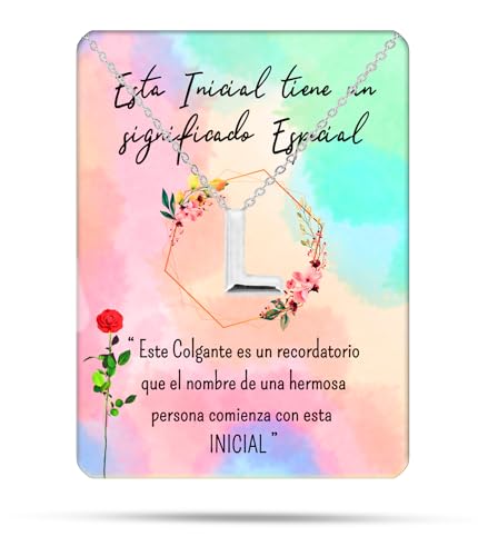 Collar para mujer con letra inicial con Hermosa caja de regalo. Acero inoxidable Colgantes con letras bisutería barata sobre con mensaje original Amigos Novios (L - Mediano - Plateado)