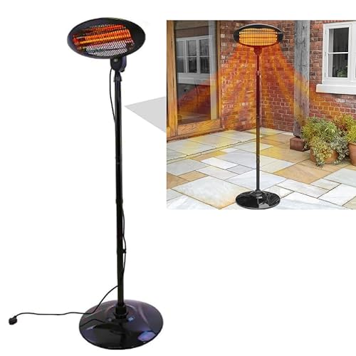 2KW Free Standing Electric Patio Heater – Adjustable Height & Heat Angle, 3 Power Settings, IP34 Waterproof – Ideal for Gardens, Patios, Gazebos, and Outdoor Spaces