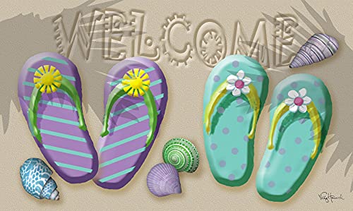 Toland Home Garden 800174 Welcome Flip Flop Summer Door Mat 18x30 Inch Beach Outdoor Doormat for Entryway Indoor Entrance