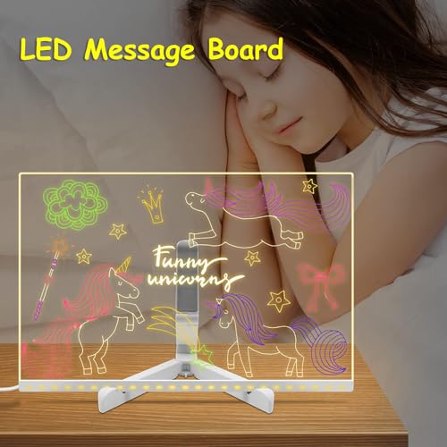 ACMHNC LED Zeichenbrett Kinder, LED Notiztafel mit 7 Farben Stift, Leuchtende Maltafel für Mädchen Junge, Abwischbare Schreibtafel, als Geschenk für 3-12 Jahre, Acryl Tafel 30x20cm Drawing Board