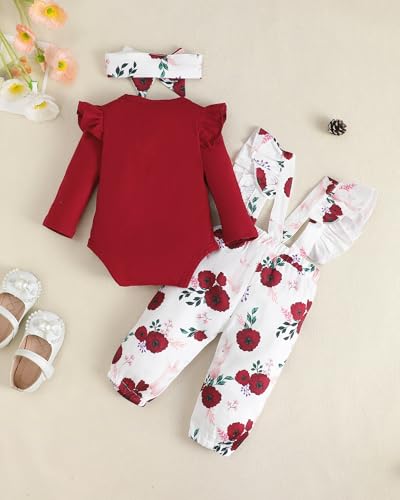 SUNNY PIGGY Newborn Baby Girl Clothes Ruffle Long Sleeve Ribbed Romper Flare Pants Jumpsuit Infant 2pcs Outfits3
