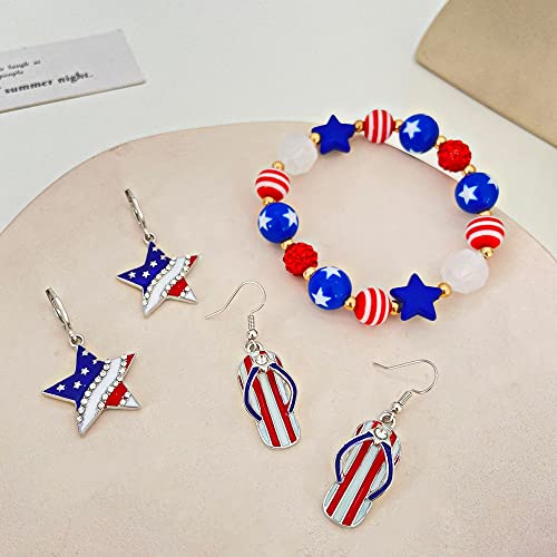 Cjiayujew Independence Day Earrings Bracelet Necklace Set, American Flag 4Th Of July Earrings For Women Girls (Star, Zinc Alloy) #TOP4