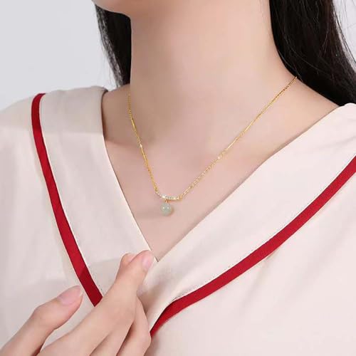 Collier en jade vert véritable et argent doré de haute qualité - 6