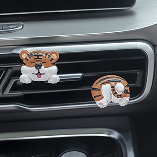 Image of Cute Air Vent Clips, Creative Animal Head and Tail Cartoon Car Air Freshener Vent Clip Car Fragrance Diffuser Perfume Air Conditioner Outlet Vent Clips Decorations, Tiger