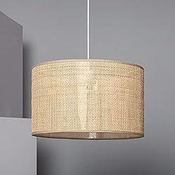 Lampara Bambu Y Lino LEDKIA LIGHTING Lámpara Colgante Ratán Baracoa 200xØ400 mm Blanco E27 Casquillo Gordo Textil Decoración Salón, Habitación, Dormitorio