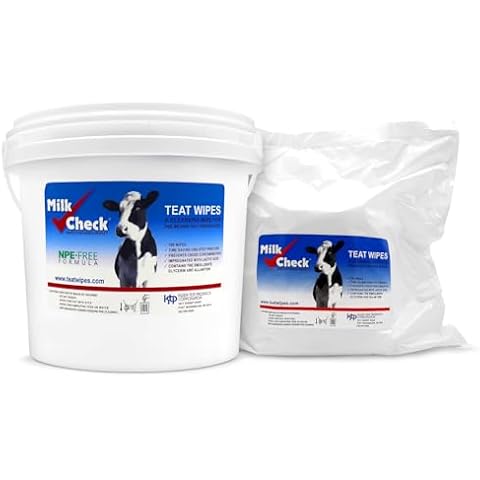 Milk Check Teat Wipes 2 Pack, 1 Pail 1 Refill (1,400 wipes) - Cow, Goat, Sheep Udder Prep - 7 inch x 8 inch Wipes. Reclosable Pail. Cover