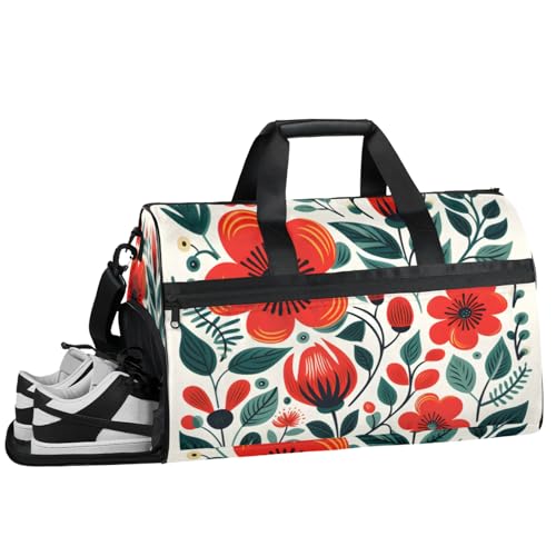 Plants Gym Bag for Womens Mens with Shoes Compartment, Flowers Duffle Bag for Airplane Sport Gym Tote Bags Yoga Waterproof Weekender Travel Bag