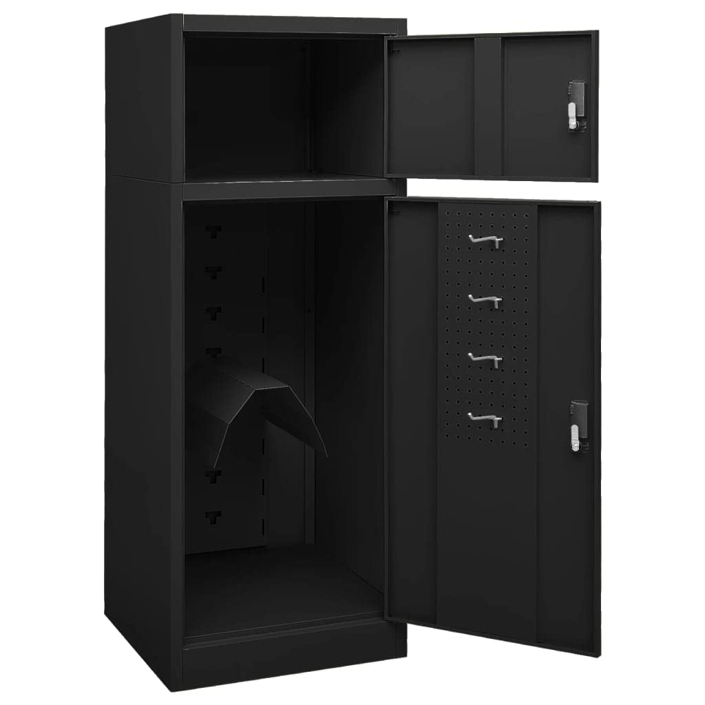 ACAGALA Sattelschrank Metallschrank | Sattelspind mit 2 abschließbaren Türen & 4 Haken + 1 Sattelhalter + 2 Böden | Stahlschrank für Sattelset, Pferdezubehör | 53 x 53 x 140 cm | Schwarz