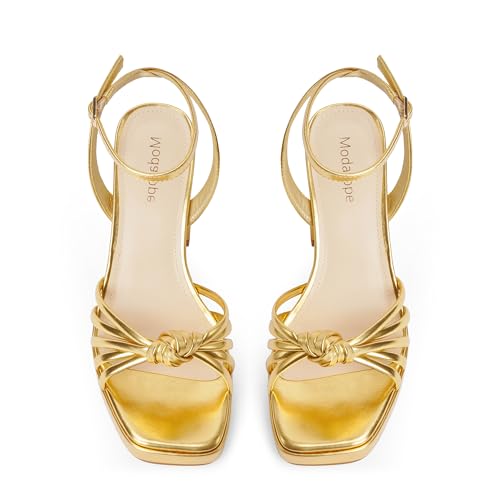 Modatope Platform Bow Sandals for Women Chunky Heel Strappy Platform Heels Square Open Toe Heeled Sandals Ankle Strap Block Heel Sanadals4