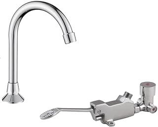 Kit grifo pedal agua fría/agua caliente con caño vertical y manguera flexible 1m